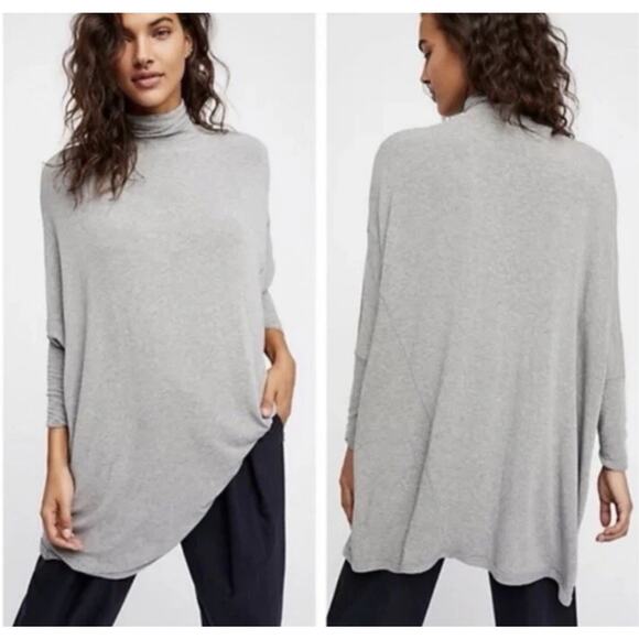 We the Free People Top Womens Sz M Oversized Gray Turtleneck Tunic Dolman Wool - Picture 1 of 14
